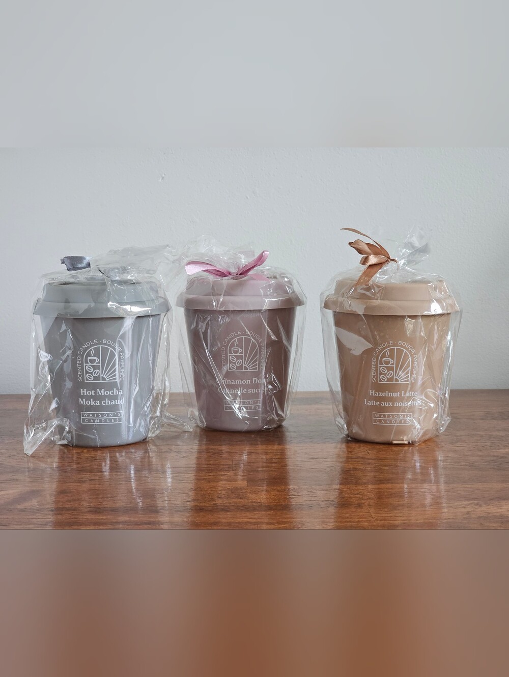 Set Of 3 Coffee Scented Candles In Faux Coffee Cup Jars